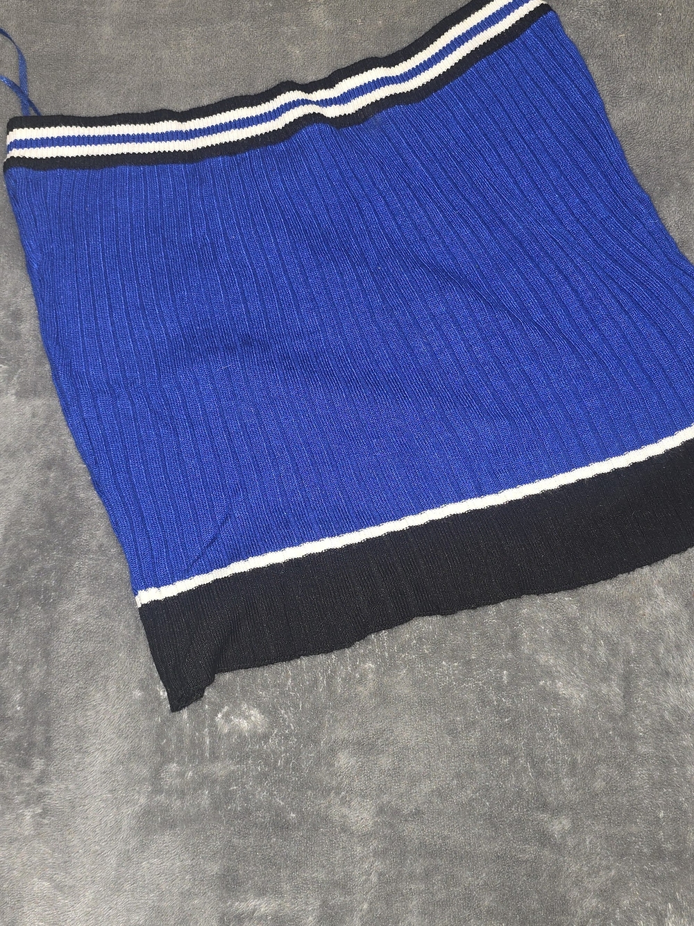 Blue Ribbed Knit Shirt with Contrast Trim